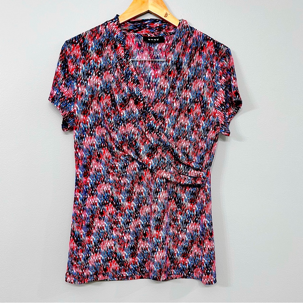 DKNY Faux Wrap Pullover Blouse Size Lg